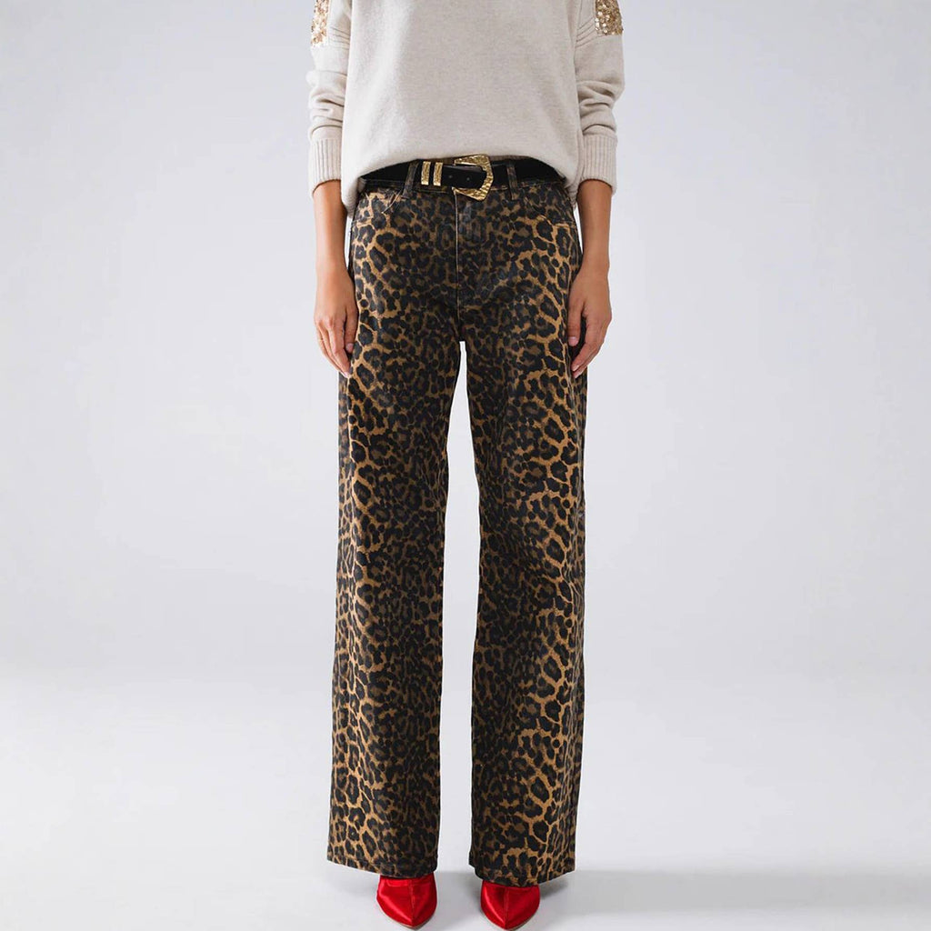 Leopard print straight leg jeans