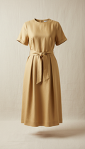 Soft gold tailored linen dress with belt