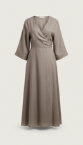 Shadow Taupe Linen Wrap Dress